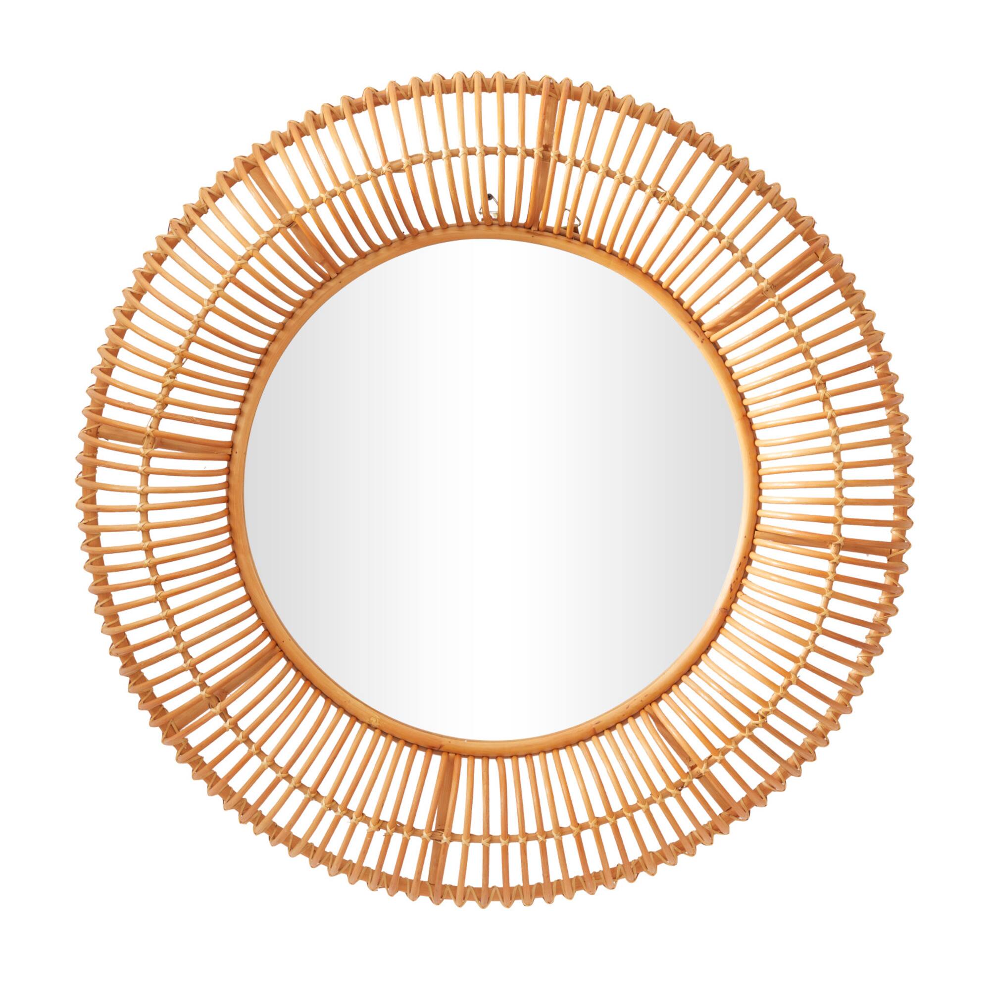 Brown Rattan Bohemian Wall Mirror, 39" x 4" x 39"